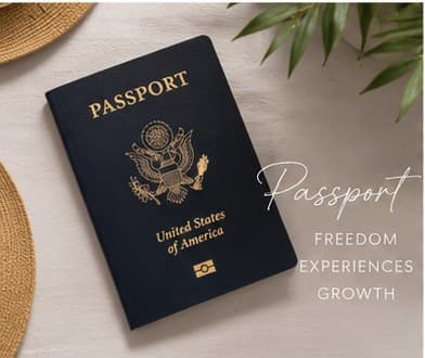 A United States passport styled on a sun hat