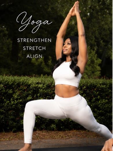 Latrice Traylor holding a yoga lunge outdoors, from her own brand photography