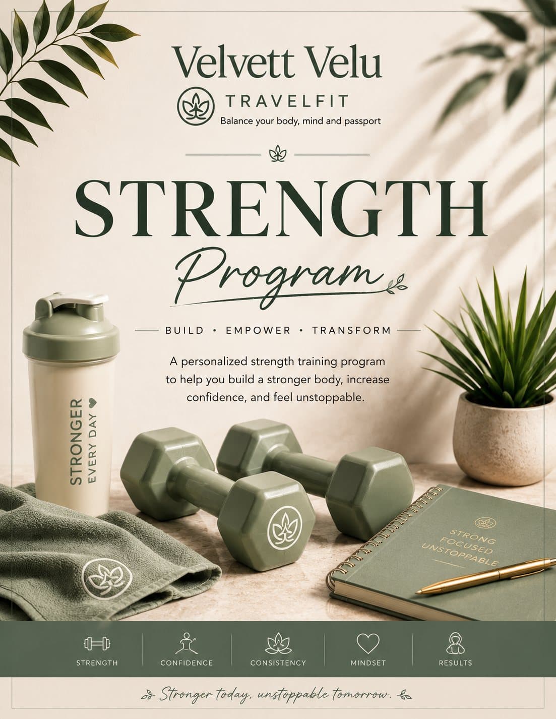 Velvett Velu Travelfit strength programme cover — build, empower, transform