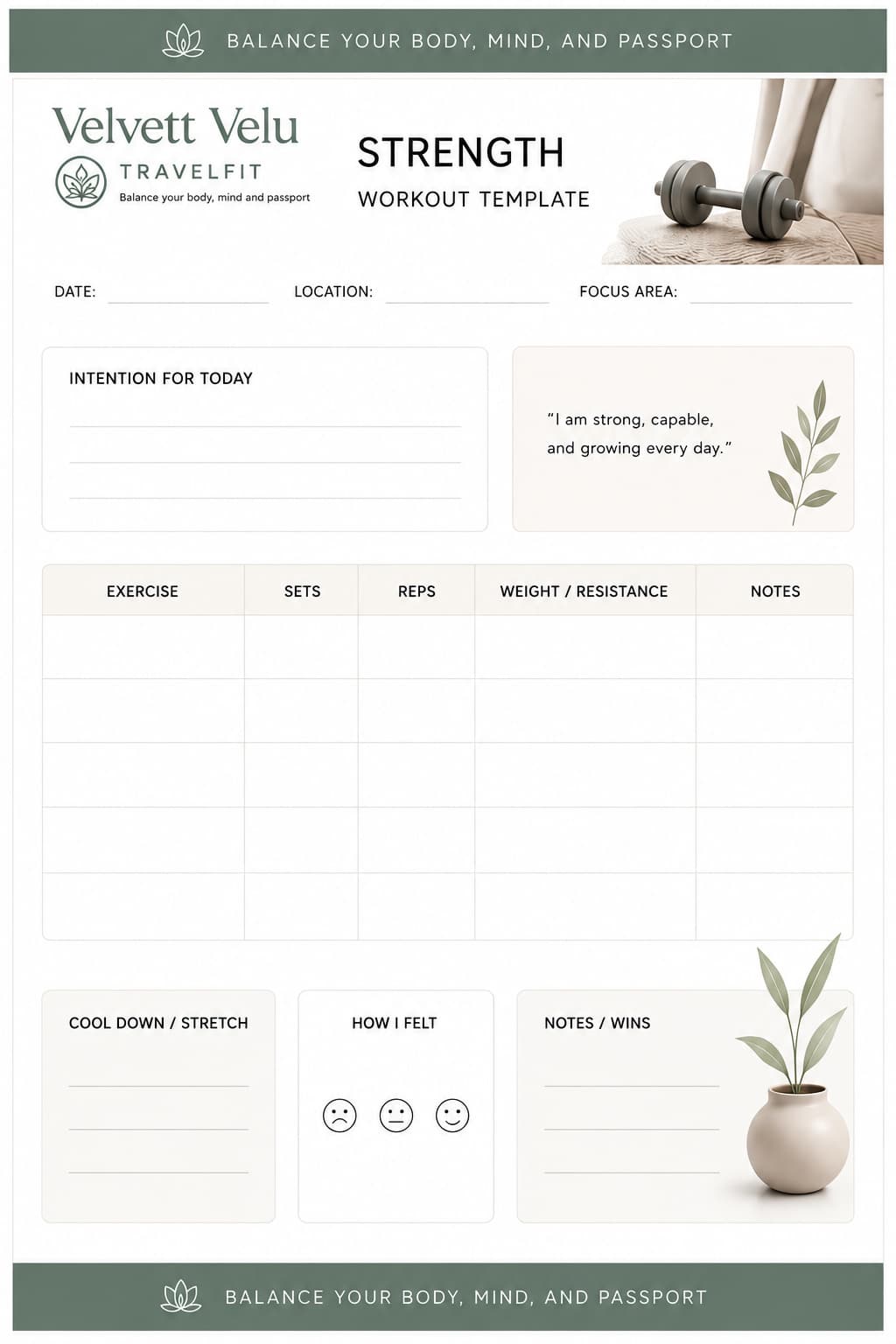 Velvett Velu Travelfit strength workout template