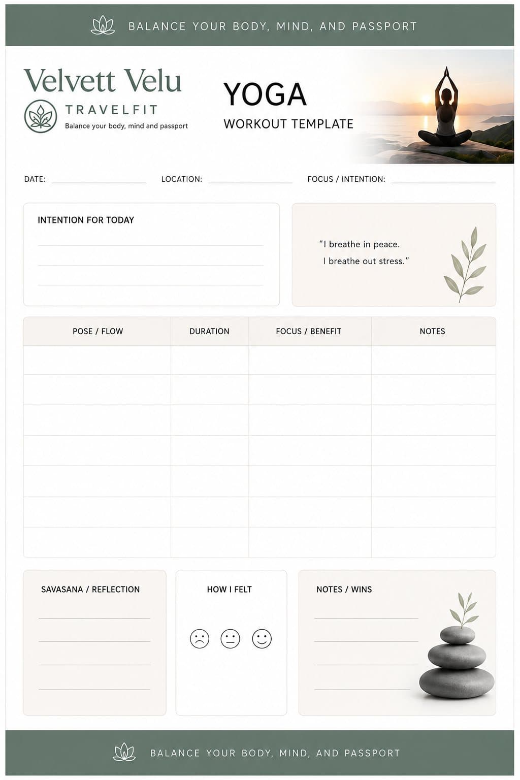 Velvett Velu Travelfit yoga workout template